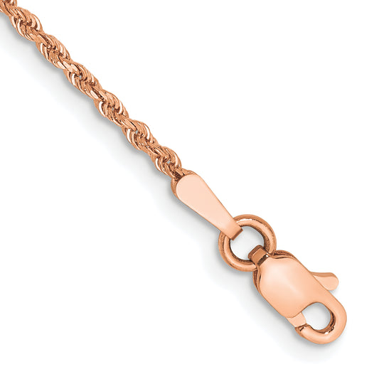 14k Rose Gold 1.5mm Diamond-cut Rope Chain Anklet
