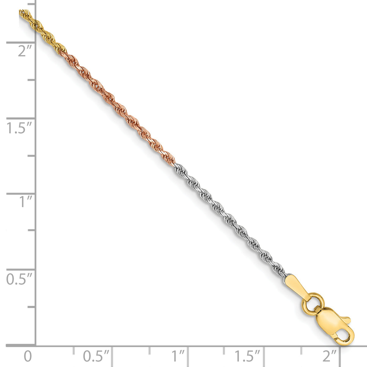 14k Tri-color 1.5mm Diamond-cut Rope Chain