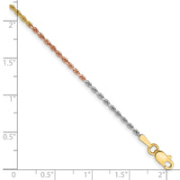 14k Tri-color 1.5mm Diamond-cut Rope Chain Anklet