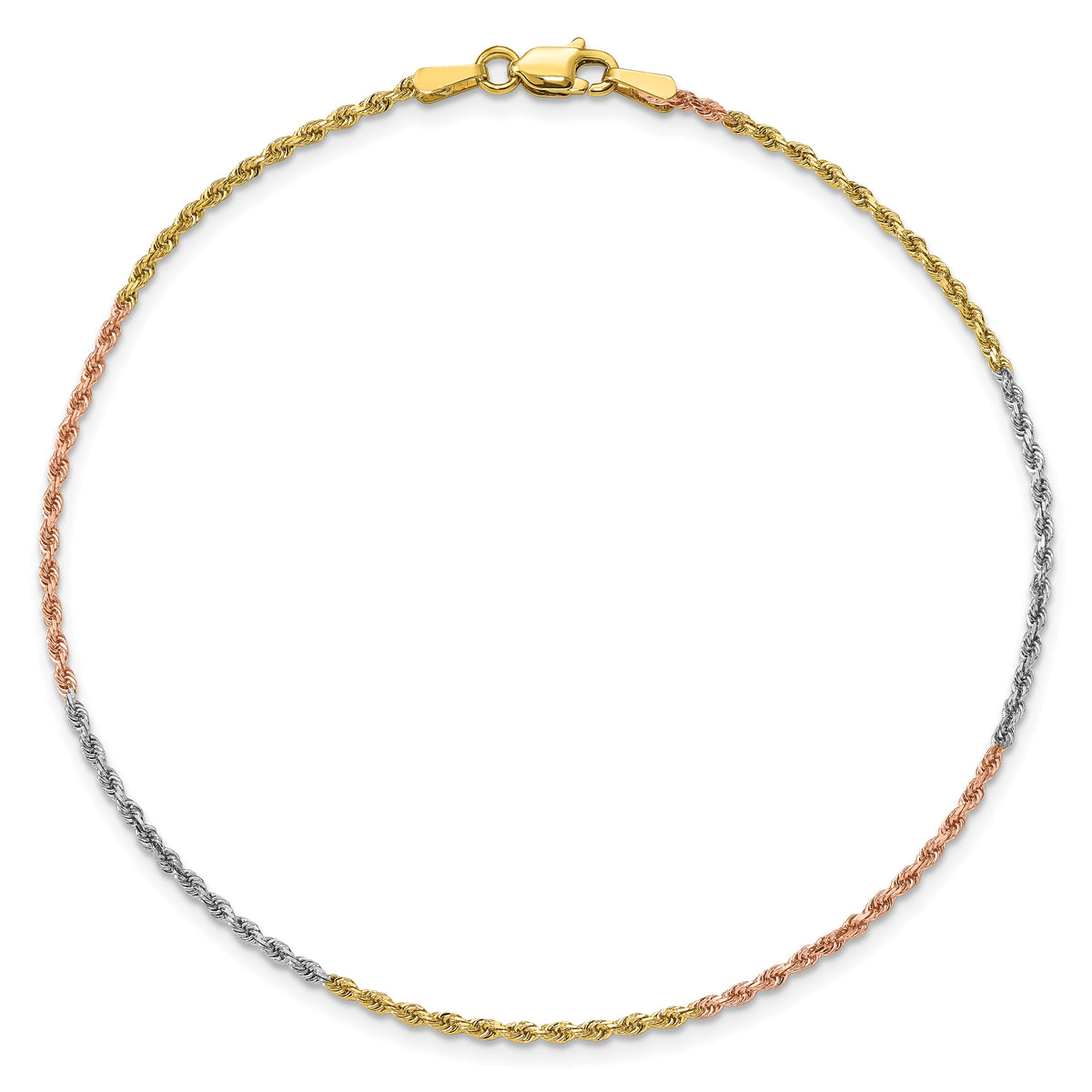 14k Tri-color 1.5mm Diamond-cut Rope Chain Anklet