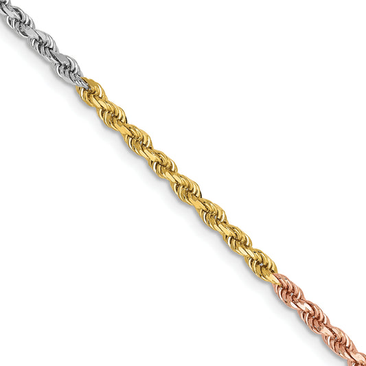 14k Tri-color 2.5mm Diamond-cut Rope Chain