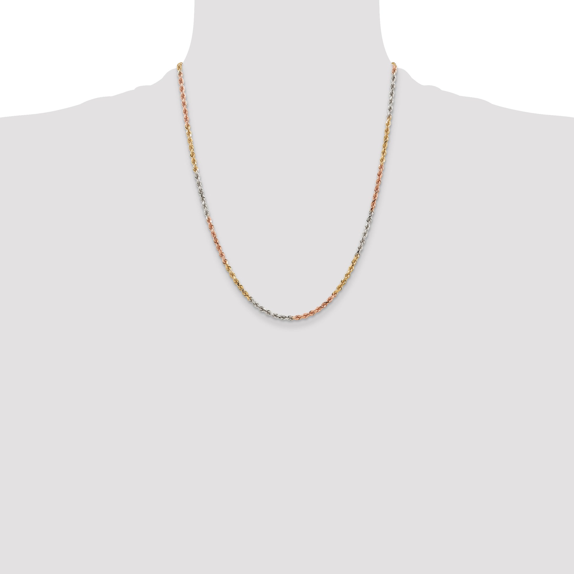 14k Tri-color 2.75mm Diamond-cut Rope Chain