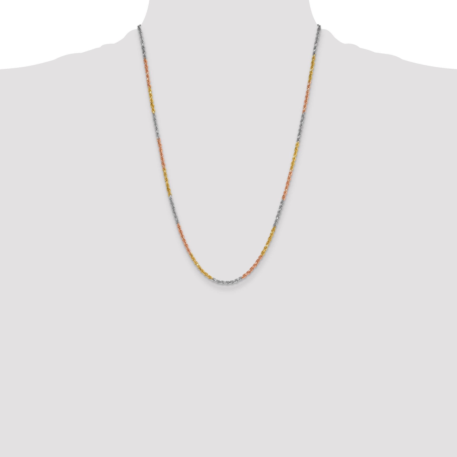 14k Tri-color 3.0mm Diamond-cut Rope Chain