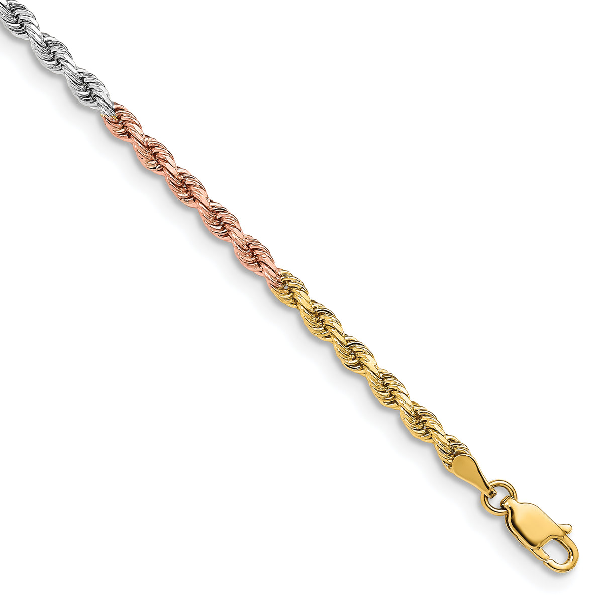 14k Tri-color 3.0mm Diamond-cut Rope Chain