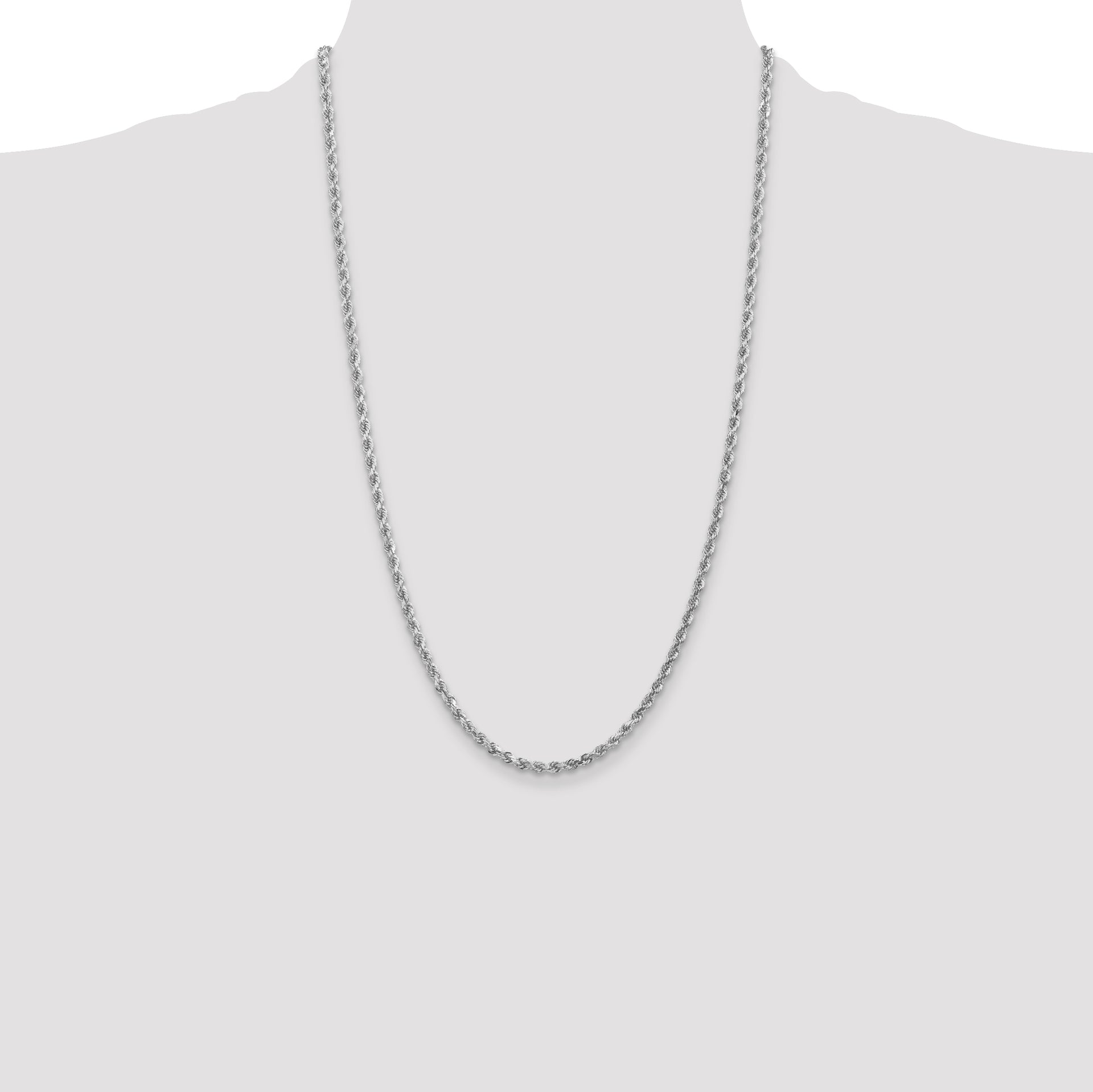 14k White Gold 3.0mm Diamond-cut Rope Chain