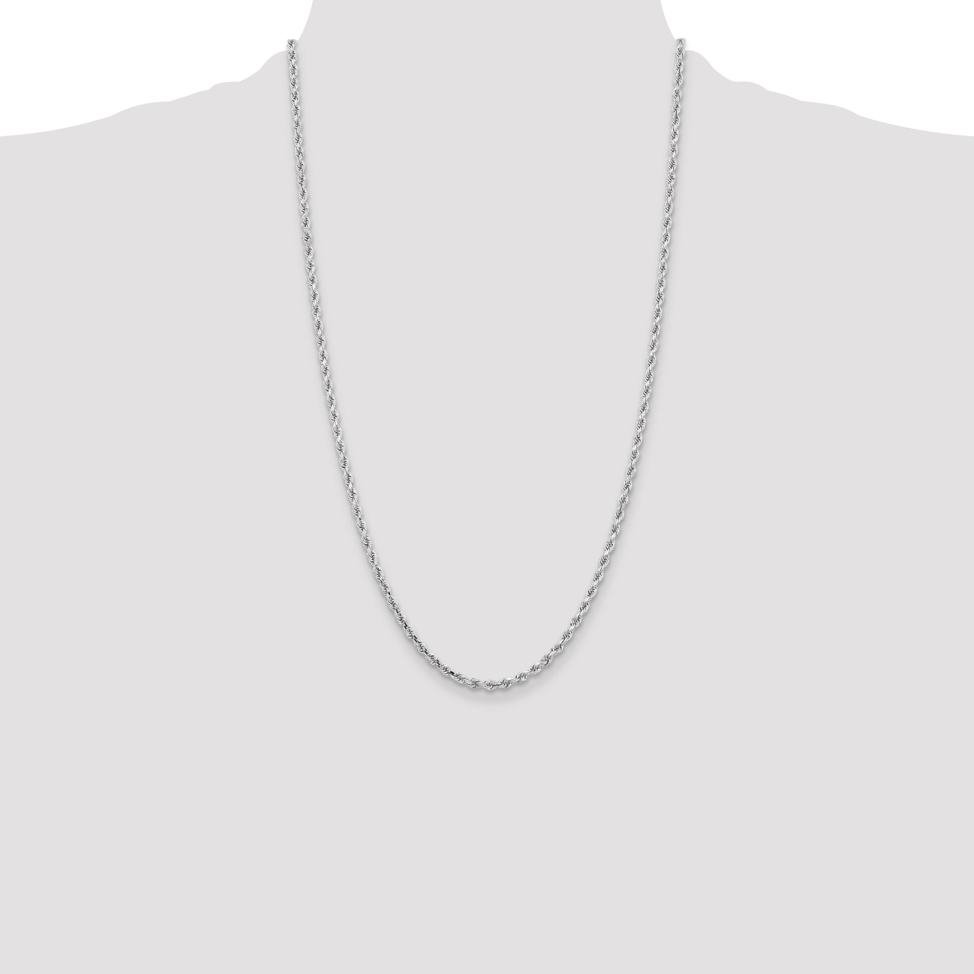14k White Gold 3.25mm Diamond-cut Rope Chain