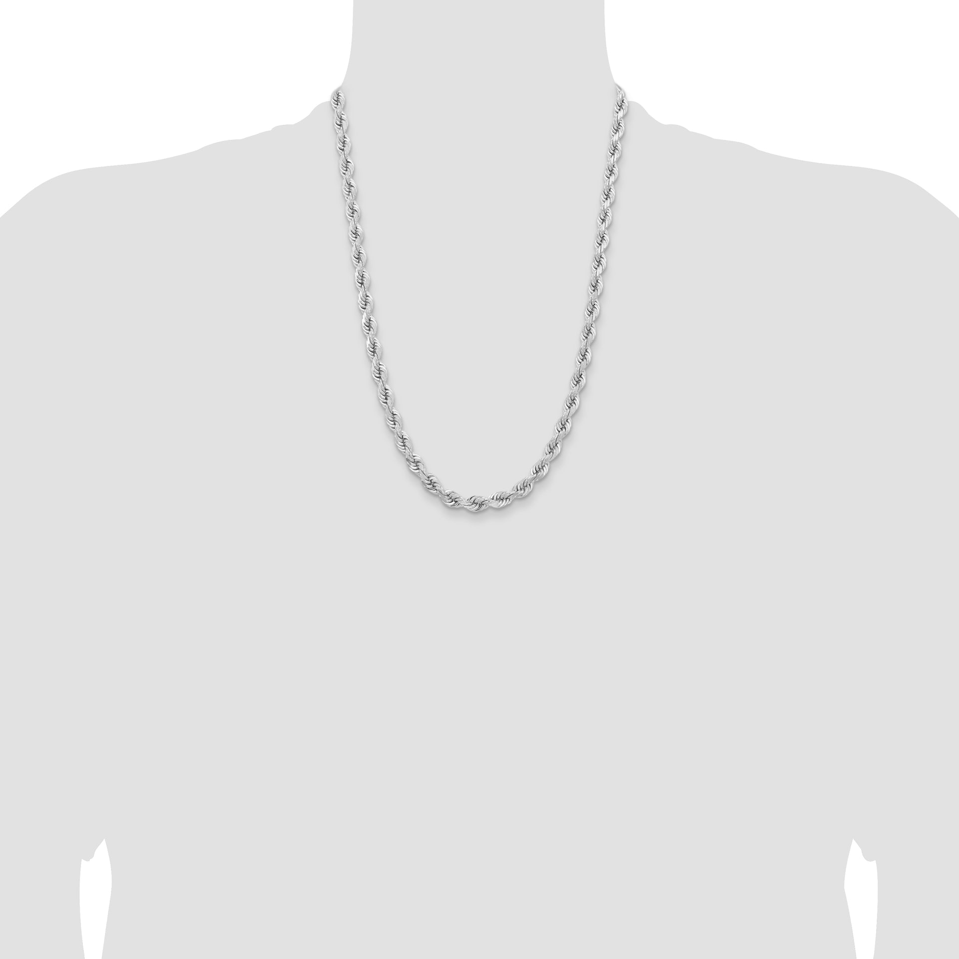 14k White Gold 6.5mm D/C Rope Fancy Lobster Clasp Chain