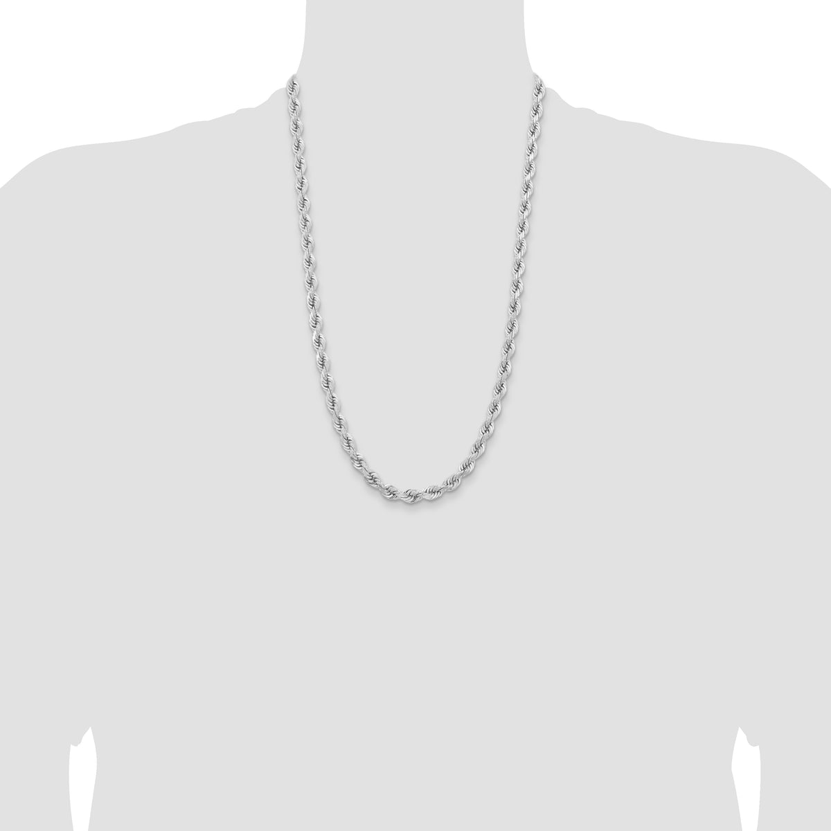 14k White Gold 6.5mm D/C Rope Fancy Lobster Clasp Chain