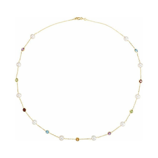 Pearl & Multi-Gemstone Station Necklace