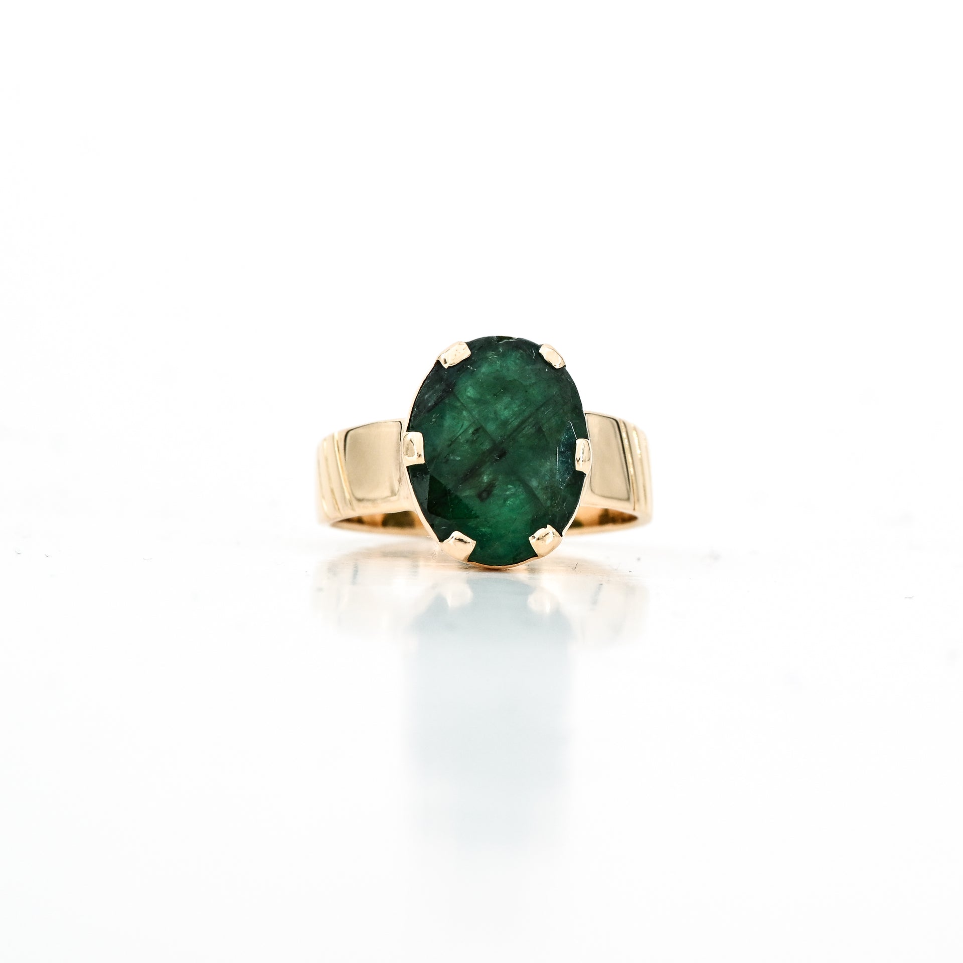4.88 CT Oval Natural Emerald Ring in 18K Yellow Gold