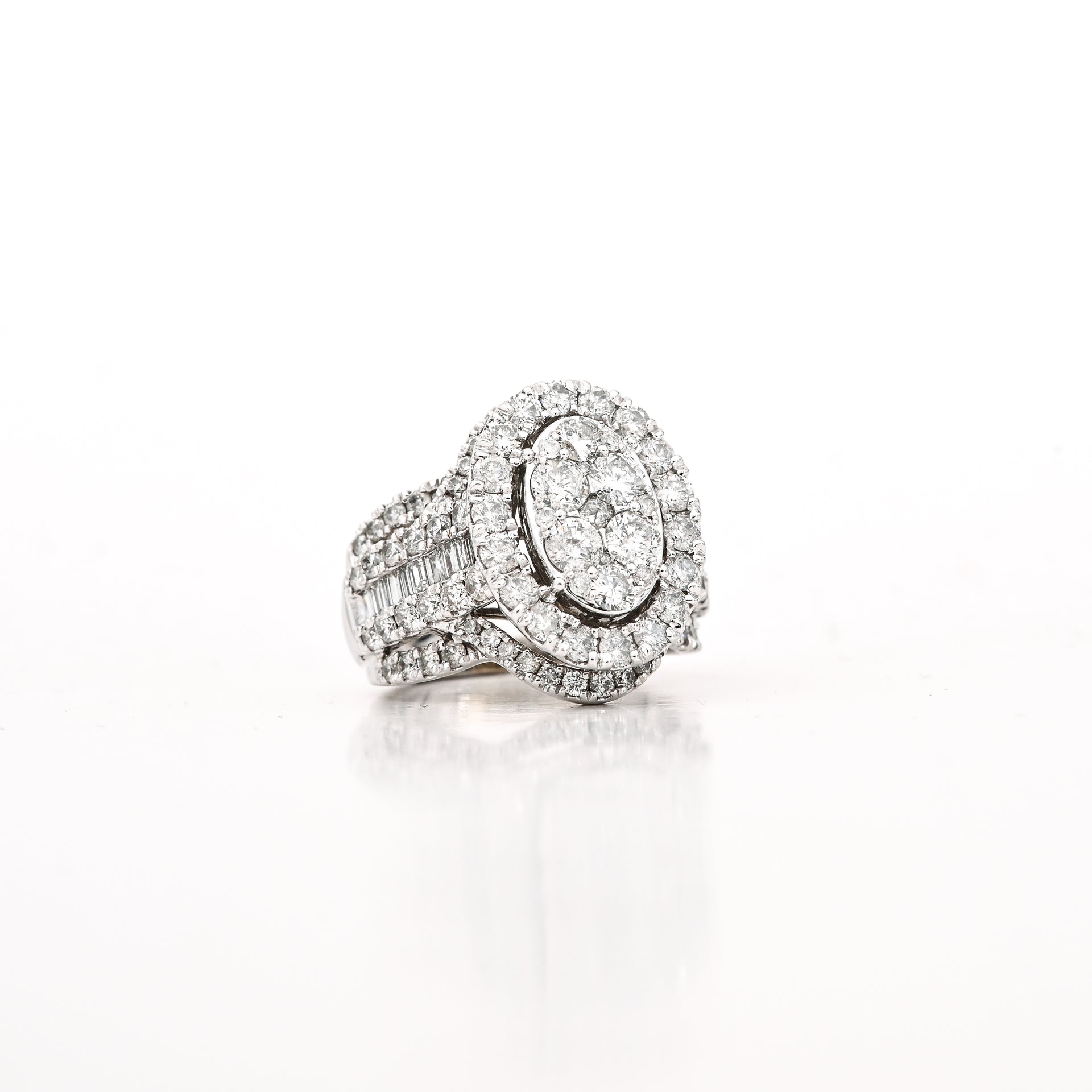 3.02 CTW Oval Diamond Cluster Ring in 14K White Gold