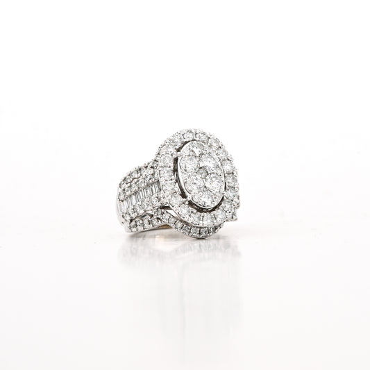 3.02 CTW Oval Diamond Cluster Ring in 14K White Gold
