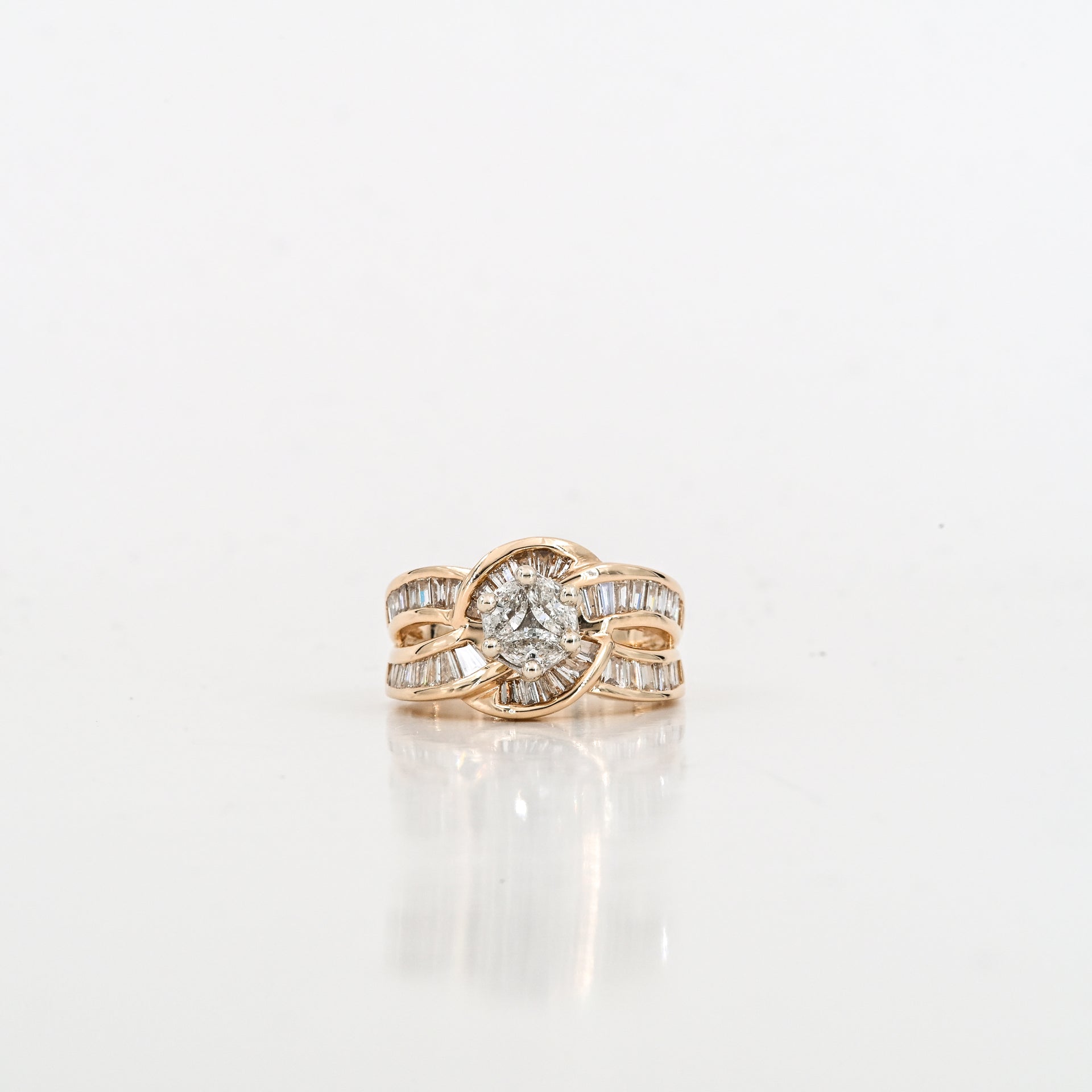0.35 CT Diamond Cluster Center Ring in 14K Yellow Gold