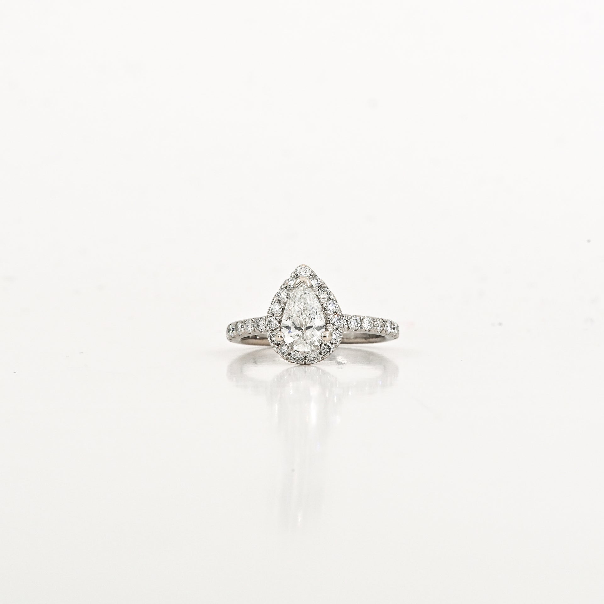 0.71 CT Pear Natural Diamond Ring in 14K White Gold