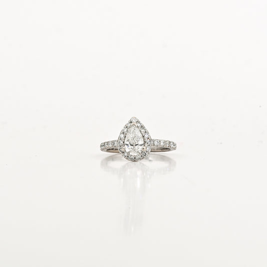 0.71 CT Pear Natural Diamond Ring in 14K White Gold
