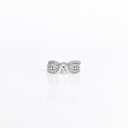 0.70 CT Heart Natural Diamond Ring in 14K White Gold