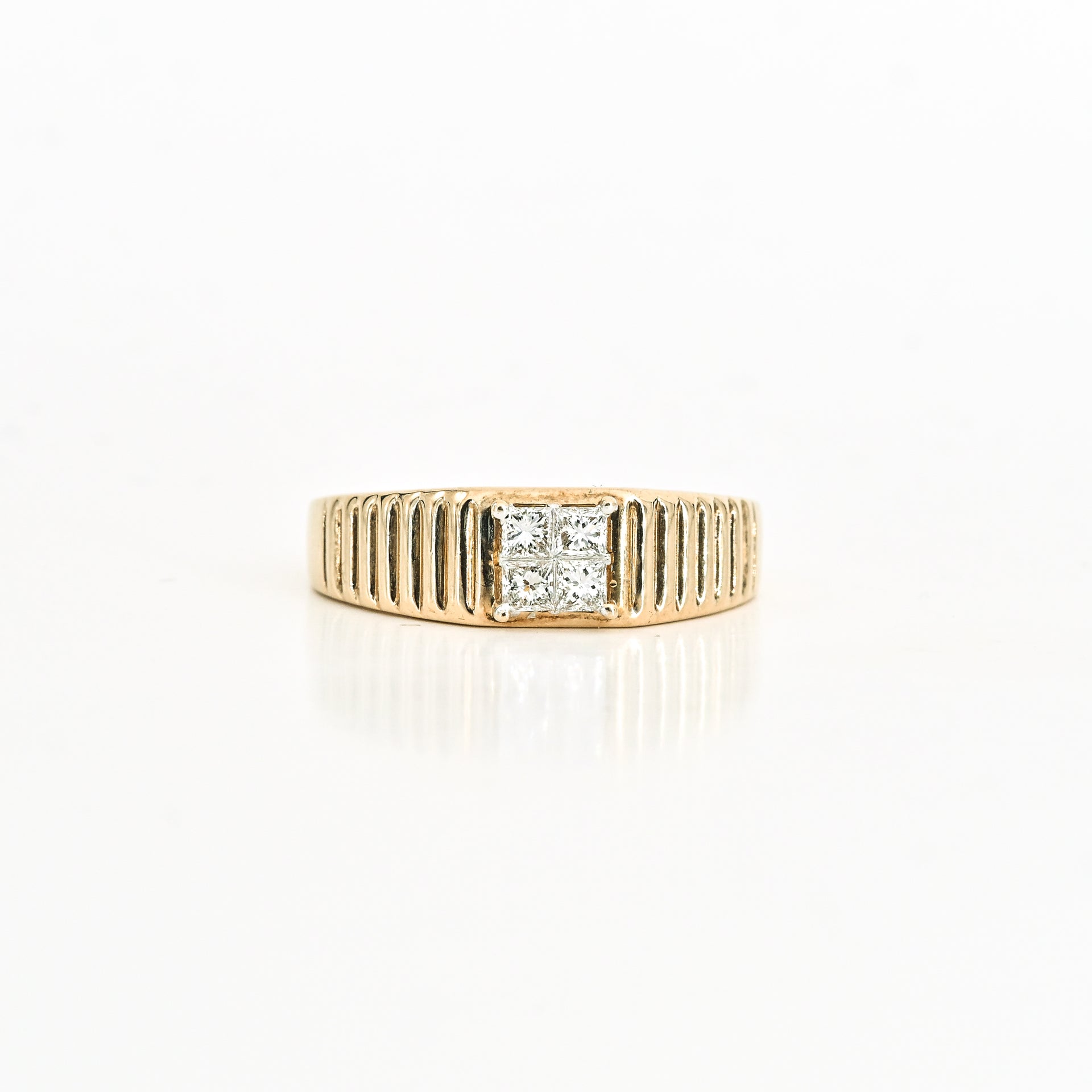 4 Princess-Cut Invisible-Set Diamond Ring in 10K Yellow Gold