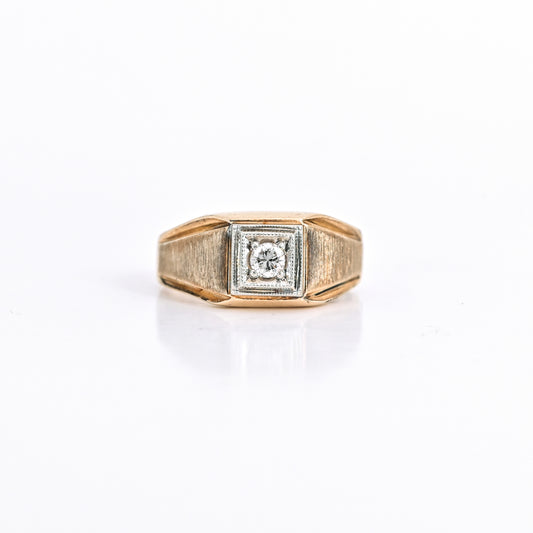 Men’s Round Center Diamond Ring in 10K Yellow Gold