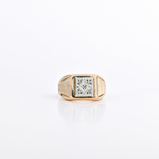 Men’s 0.01 CT Square Cluster Diamond Ring in 10K Yellow Gold