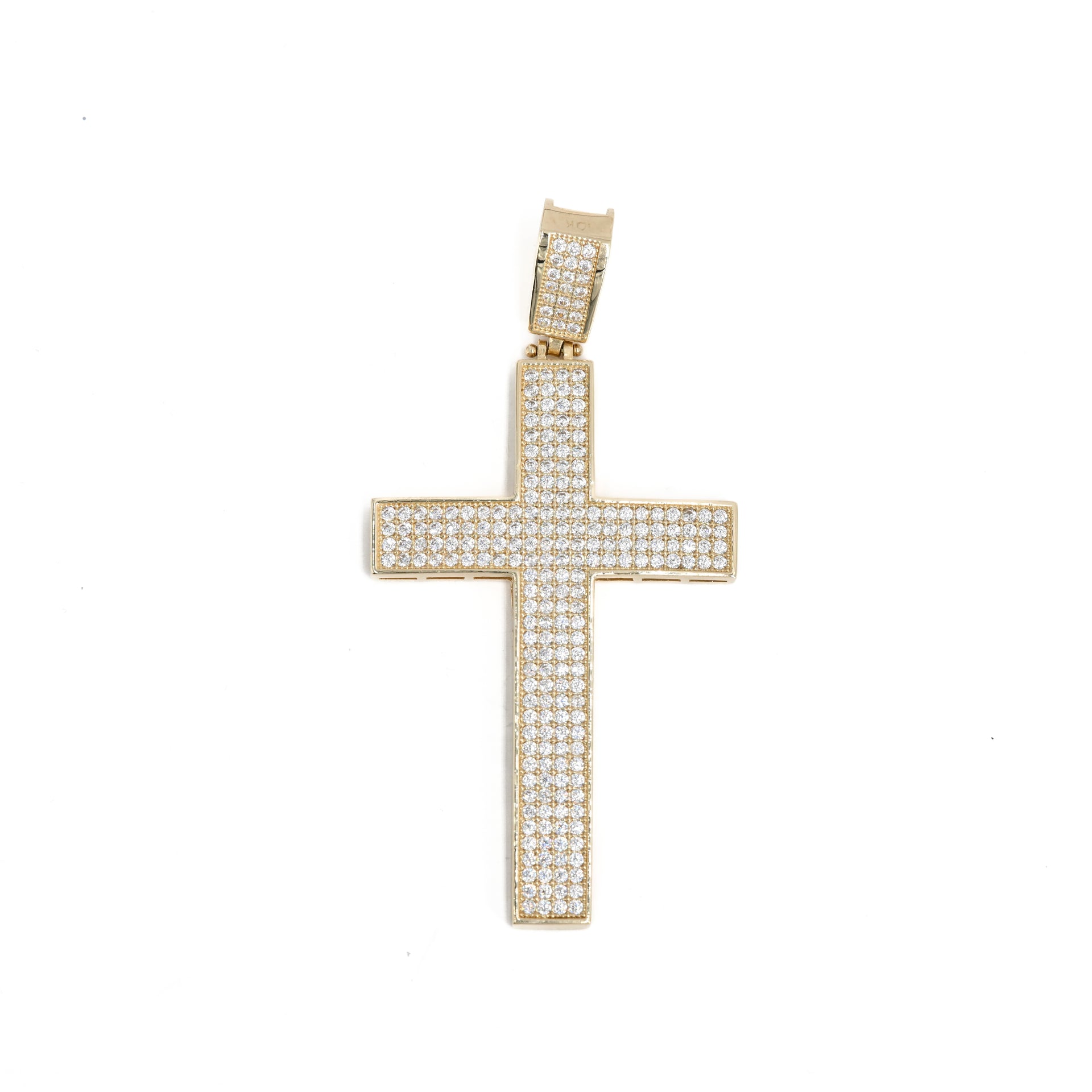 Large CZ Cross Pendant in 10K Yellow Gold – 8.75g