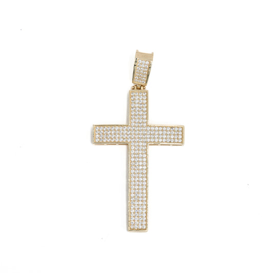 Large CZ Cross Pendant in 10K Yellow Gold – 8.75g