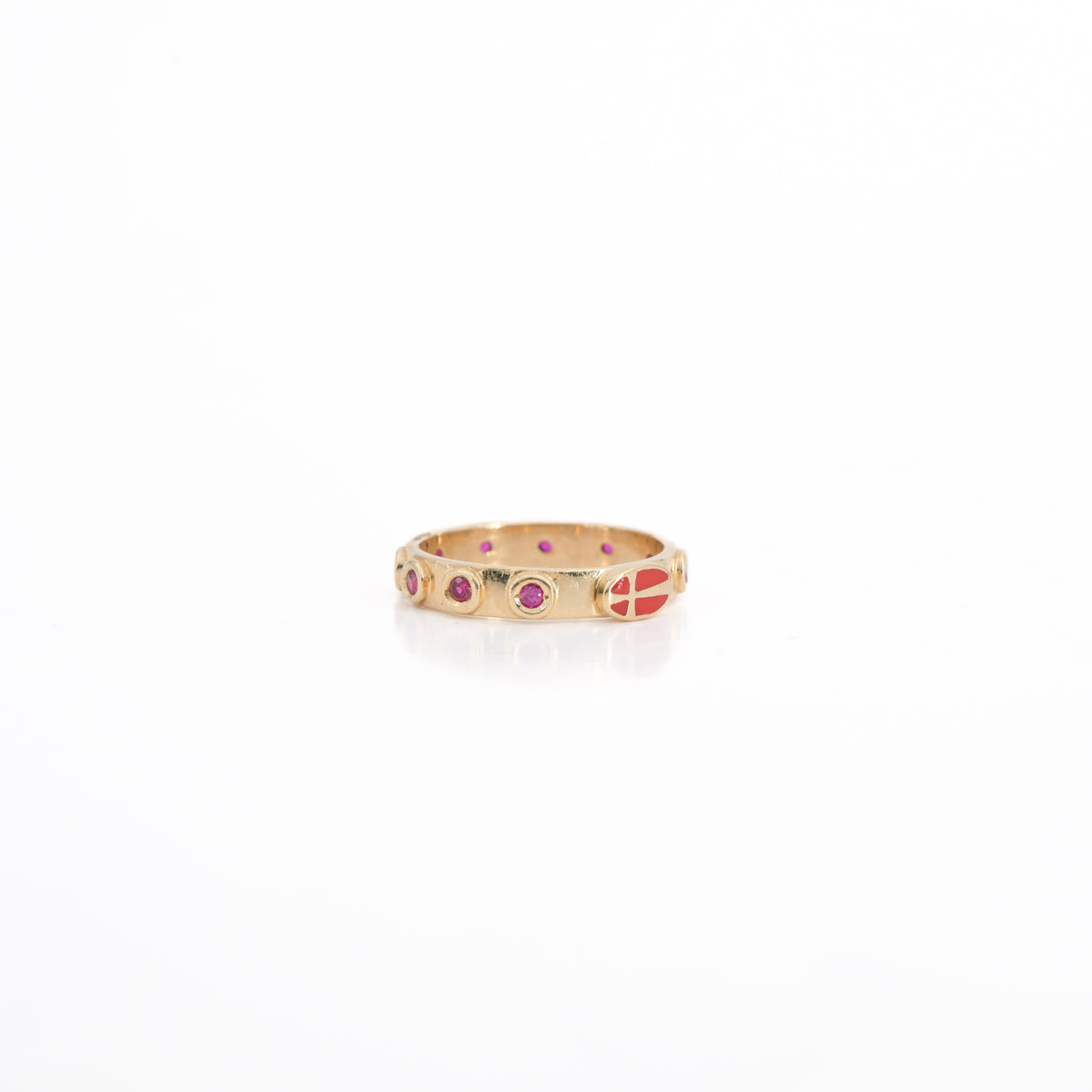 3.00 CTW Natural Ruby Eternity-Style Ring in 18K Yellow Gold