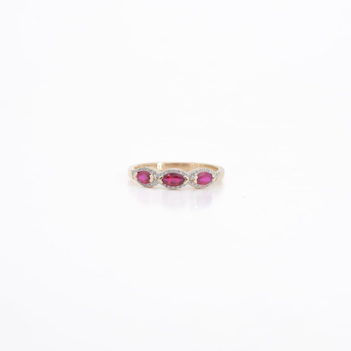 0.57 CTW Natural Ruby Three-Stone Ring in 14K Yellow Gold – Marquise Cut