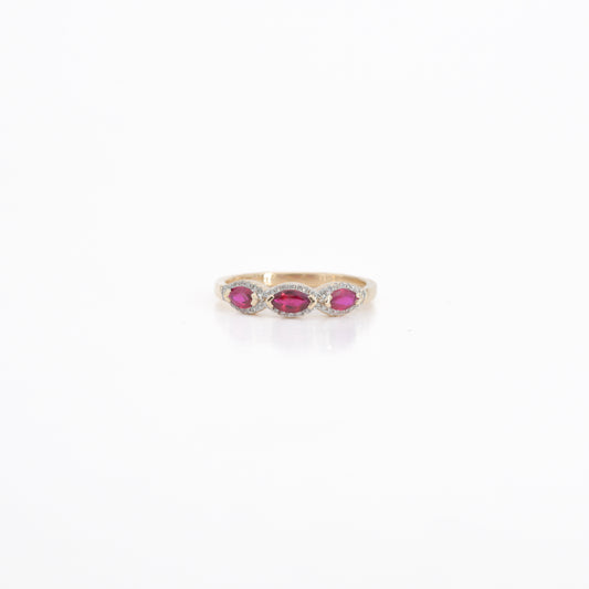 0.57 CTW Natural Ruby Three-Stone Ring in 14K Yellow Gold – Marquise Cut