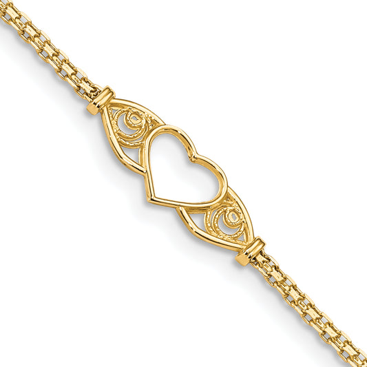 14k Polished Heart 10inch  Anklet