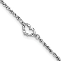 14k White Gold Diamond-cut Hollow Rope with Heart 9in Anklet