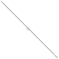 14k White Gold Diamond-cut Hollow Rope with Heart 9in Anklet