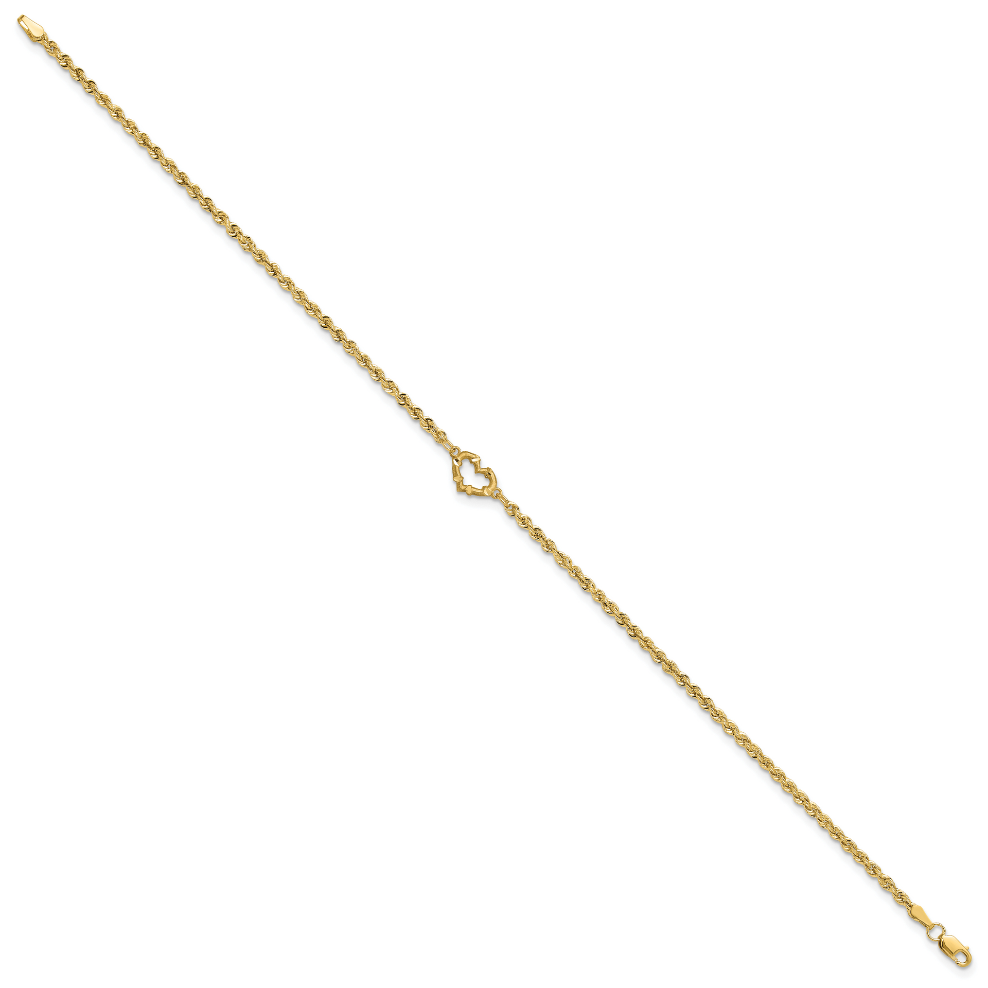 14k Diamond-cut Open Heart Rope 9inch Anklet
