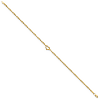 14k Diamond-cut Open Heart Rope 9inch Anklet