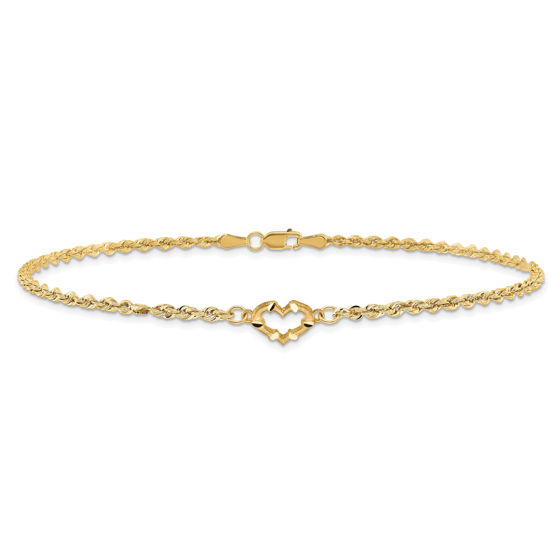 14k Diamond-cut Open Heart Rope 9inch Anklet