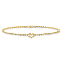 14k Diamond-cut Open Heart Rope 9inch Anklet