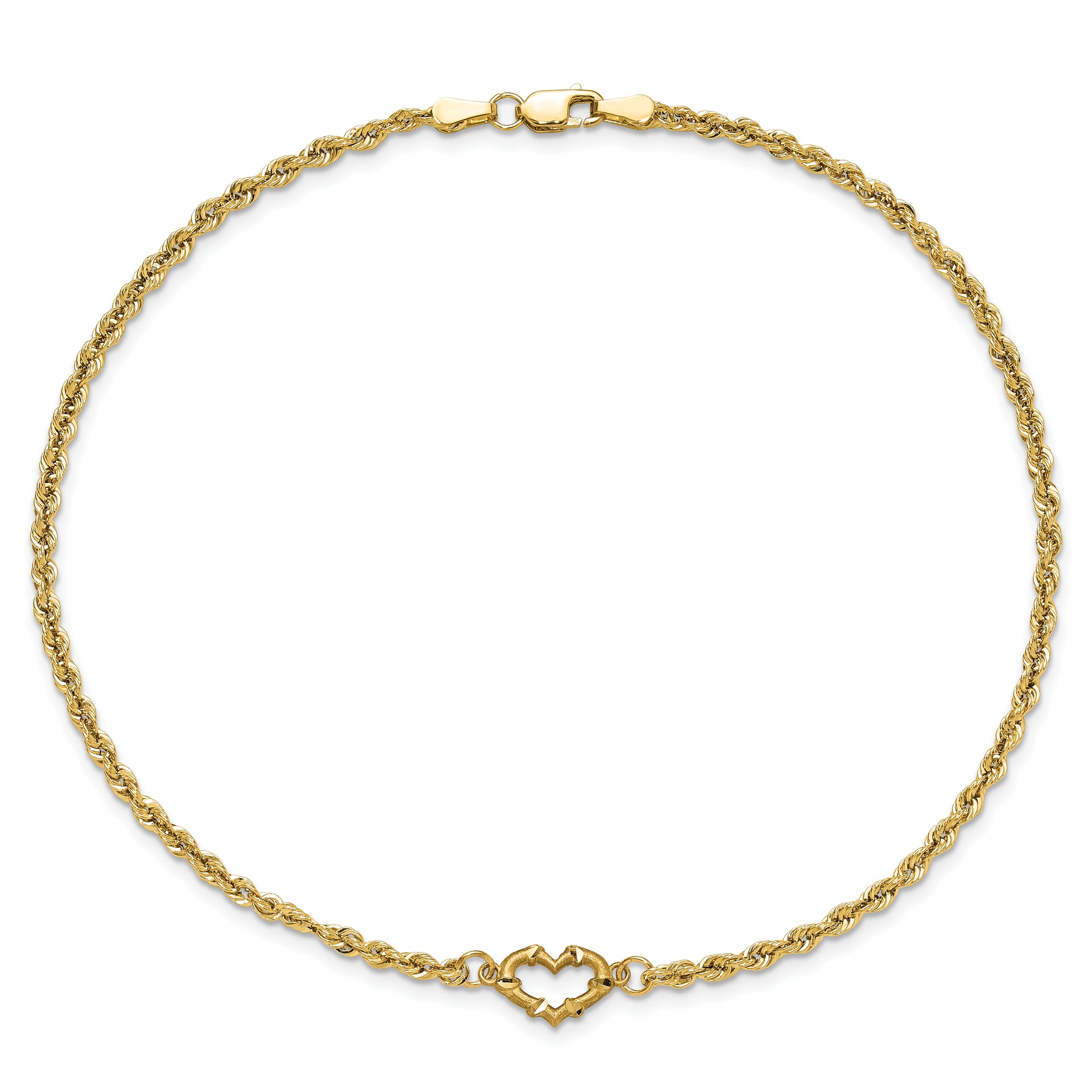 14k Diamond-cut Open Heart Rope 9inch Anklet