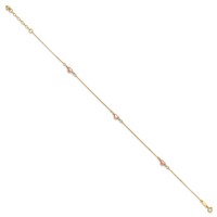 14k Tri-Color Puffed Heart 9in Plus 1in ext Anklet