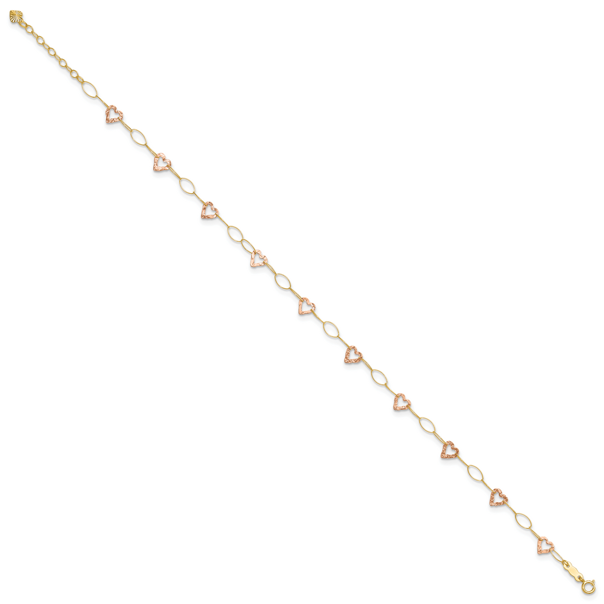 14k Two-tone Adjustable Heart 9in Plus 1in extension Anklet