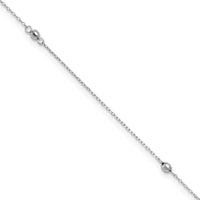 14K White Gold Mirror Beaded 9in Plus 1in ext. Anklet