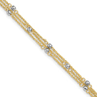 14k Two-tone Triple Strand 9in Plus 1in ext. Anklet