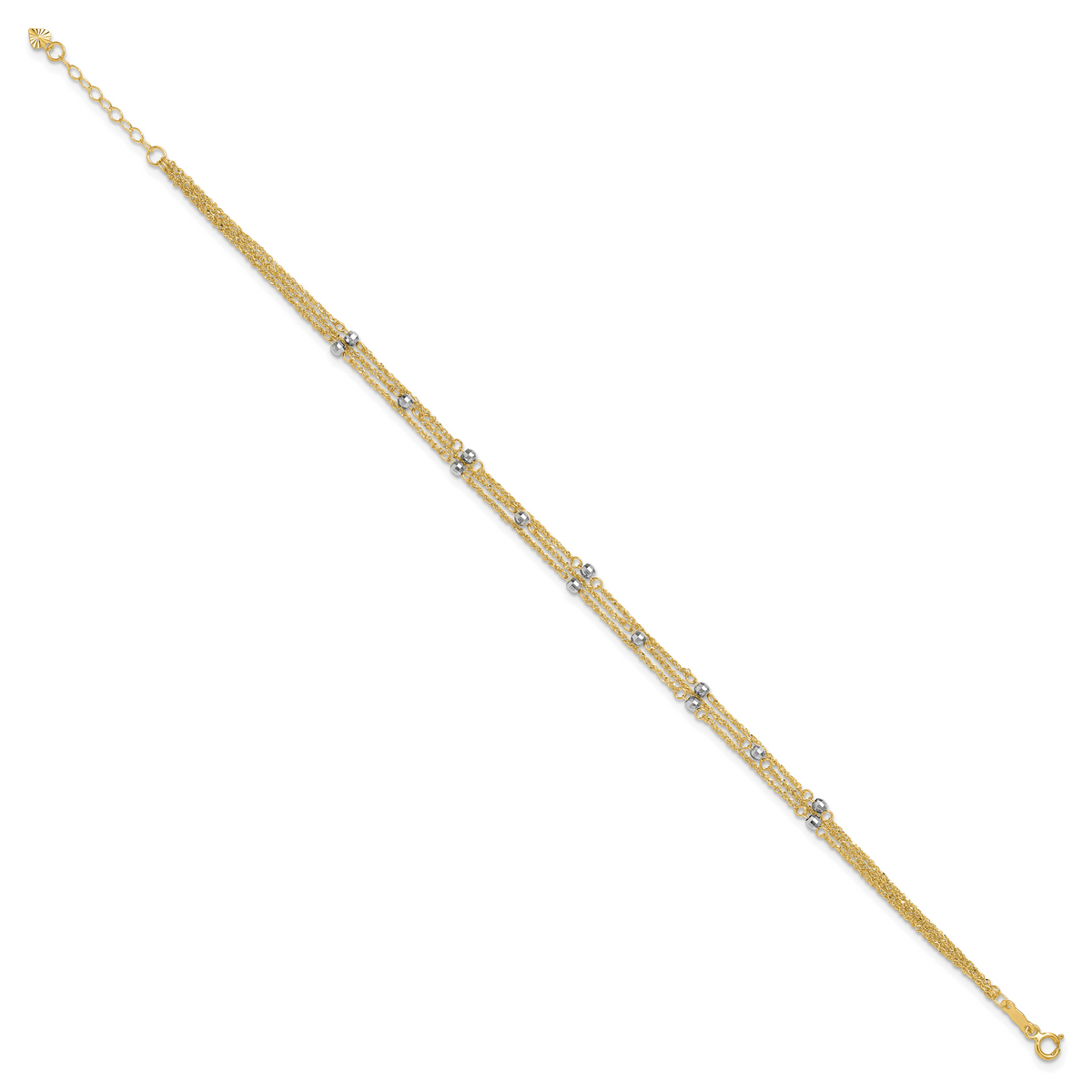 14k Two-tone Triple Strand 9in Plus 1in ext. Anklet