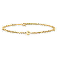 14k Puff Heart 10in Anklet