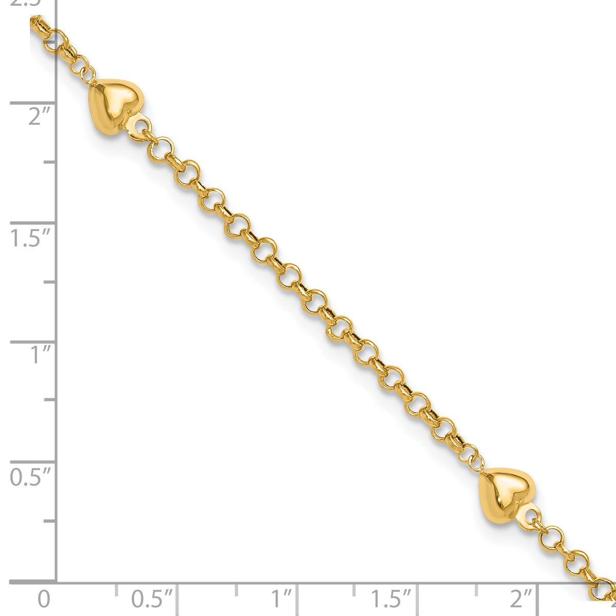 14k Puff Heart 10in Anklet