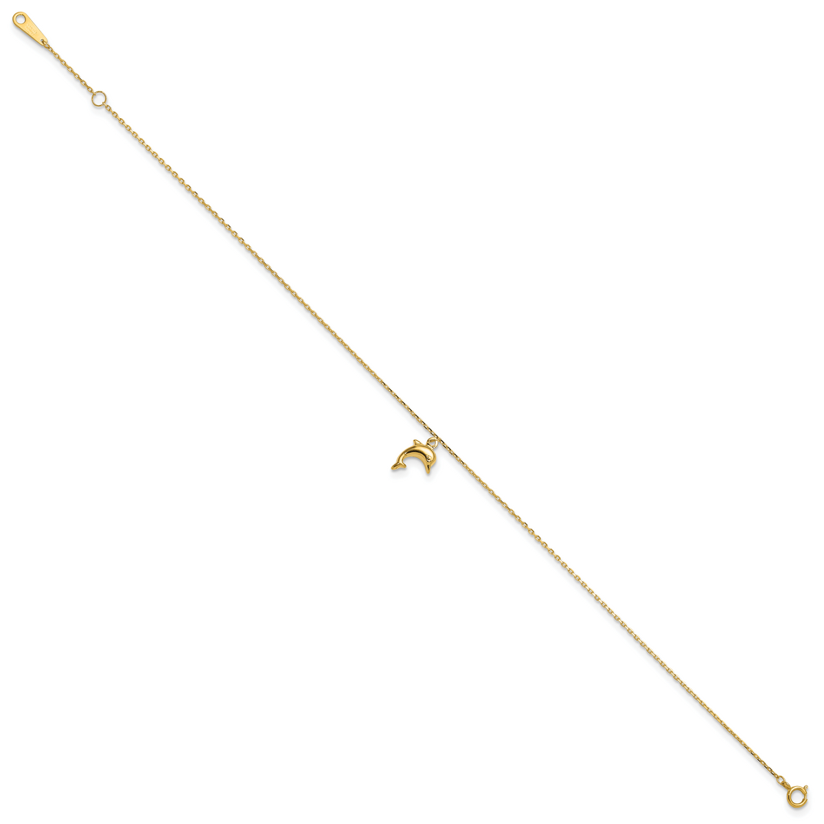 14k Dolphin Charm 9in with 1in Extension Anklet