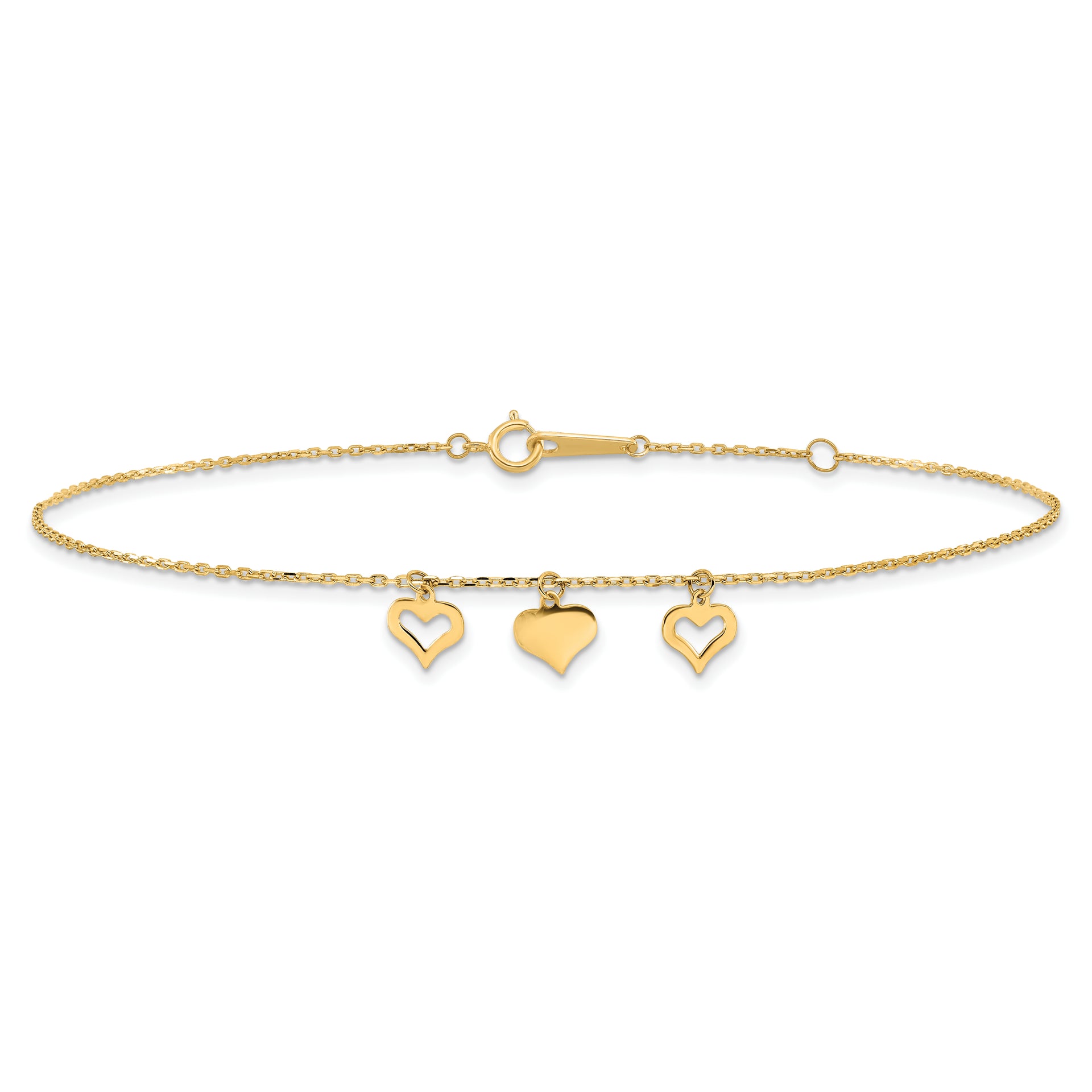 14k 3 Hearts 9in Plus 1in Extension Anklet