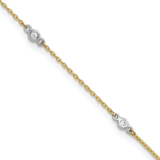 14k Two-tone CZ 9in Plus 1in ext. Anklet