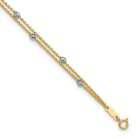 14K Two-tone 2-Strand Spiga Mirror Beads 9in Plus 1in Ext. Anklet