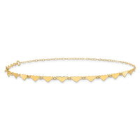 14K Oval Link Chain with Hearts 10in Plus 1in Ext Anklet