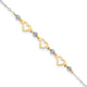 14K Two-tone Oval Link Diamond-cut Beads and Heart 9in Plus 1in Ext Anklet