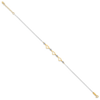 14K Two-tone Oval Link Diamond-cut Beads and Heart 9in Plus 1in Ext Anklet
